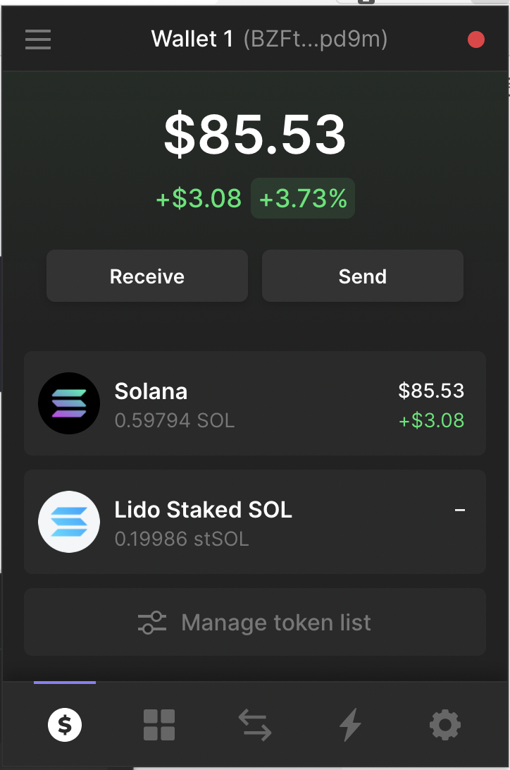 Click on Solana tokens section